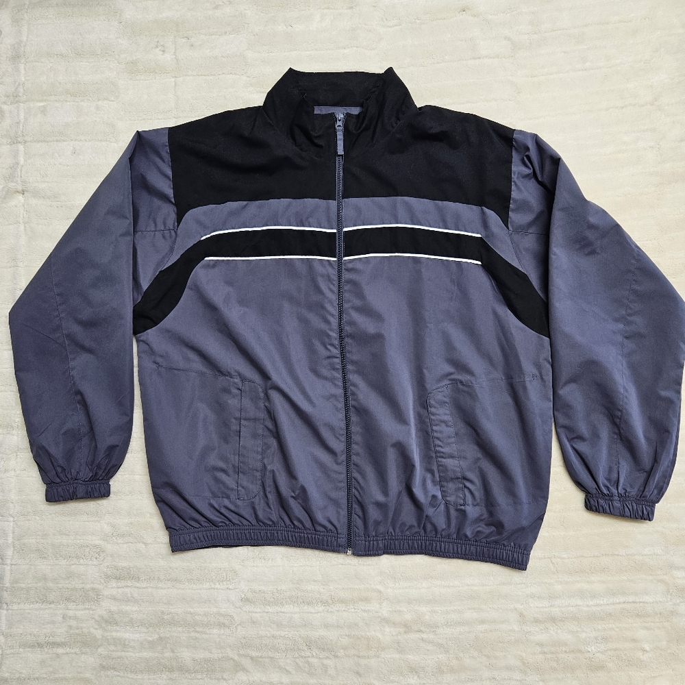Wilson Mens XL Full-Zip Windbreaker Jacket Gray & Black Colorblock 90s Dad Core